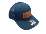 Dark Blue Richardson Youth Hat with custom leather laser engraved hat patch