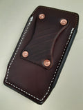 Brown Custom Leather Cell Phone Case/Holster for Belt. Slip/No Lid Design. Riveted Belt slot. 