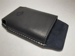 Black Custom Leather Cell Phone Case/Holster for Belt. With EMF radiation protection. Slip/No Lid Design