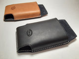 Black and Tan custom leather phone cases. Slip or no lid design. 