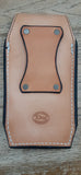 Tan custom cell phone case with EMF protection. Riveted Belt Slot