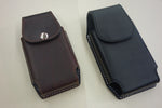 Radiation Protective Black and Brown Custom Leather Cell Phone Cases for belt. Magnetic or Snap Closure