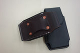 Custom black and brown leather cell phone cases. Copper Riveted belt slot.