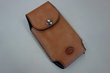 Tan/Natural Custom Leather Phone Case with white stitching and snap closure