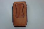 Tan Custom Leather Cell Phone case/holster for belt. Copper Riveted belt slot on back. 